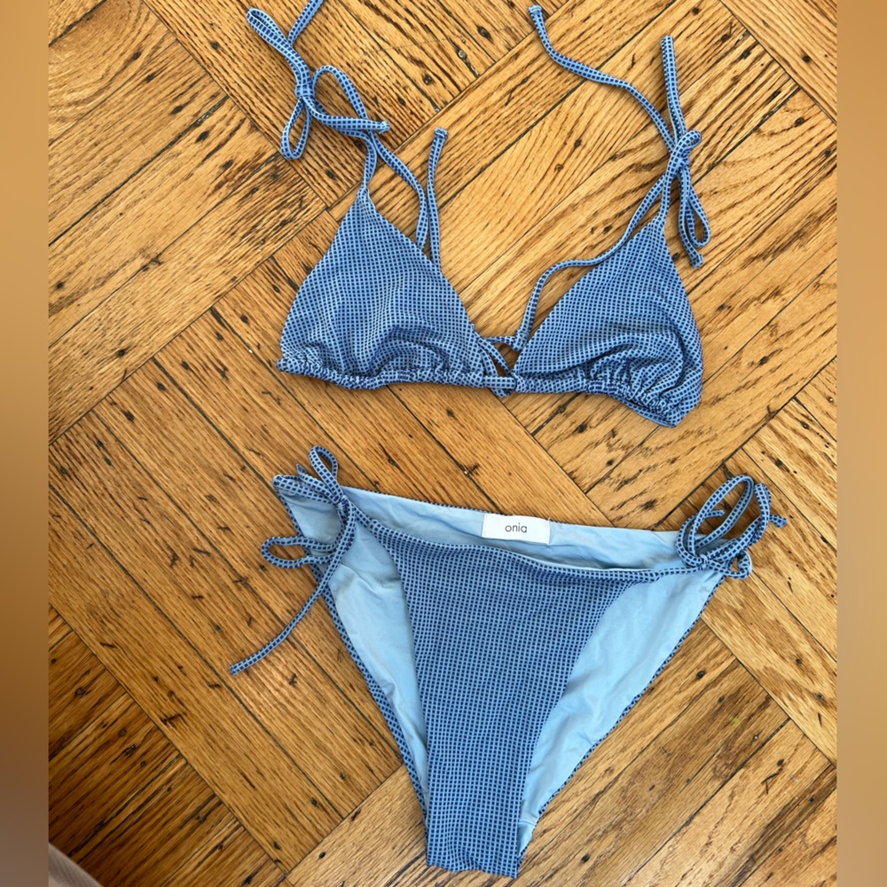 Onia Blue Gingham textured Bikini Set